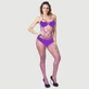 Crotchless Fishnet Bodystocking With Open Cups - Purple - One Size