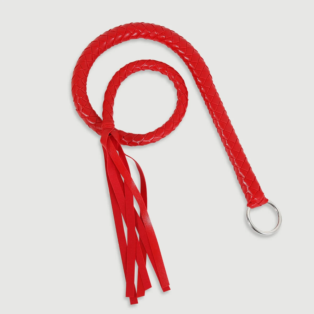 Kleine Flogger Peitsche mit Metallring und geflochtenem Griff - Rot
