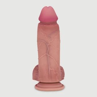 Leno 19,3 cm Doppellagiger Silikon Ultra Realistischer Dildo mit Kugeln & Saugnapf - Flesh