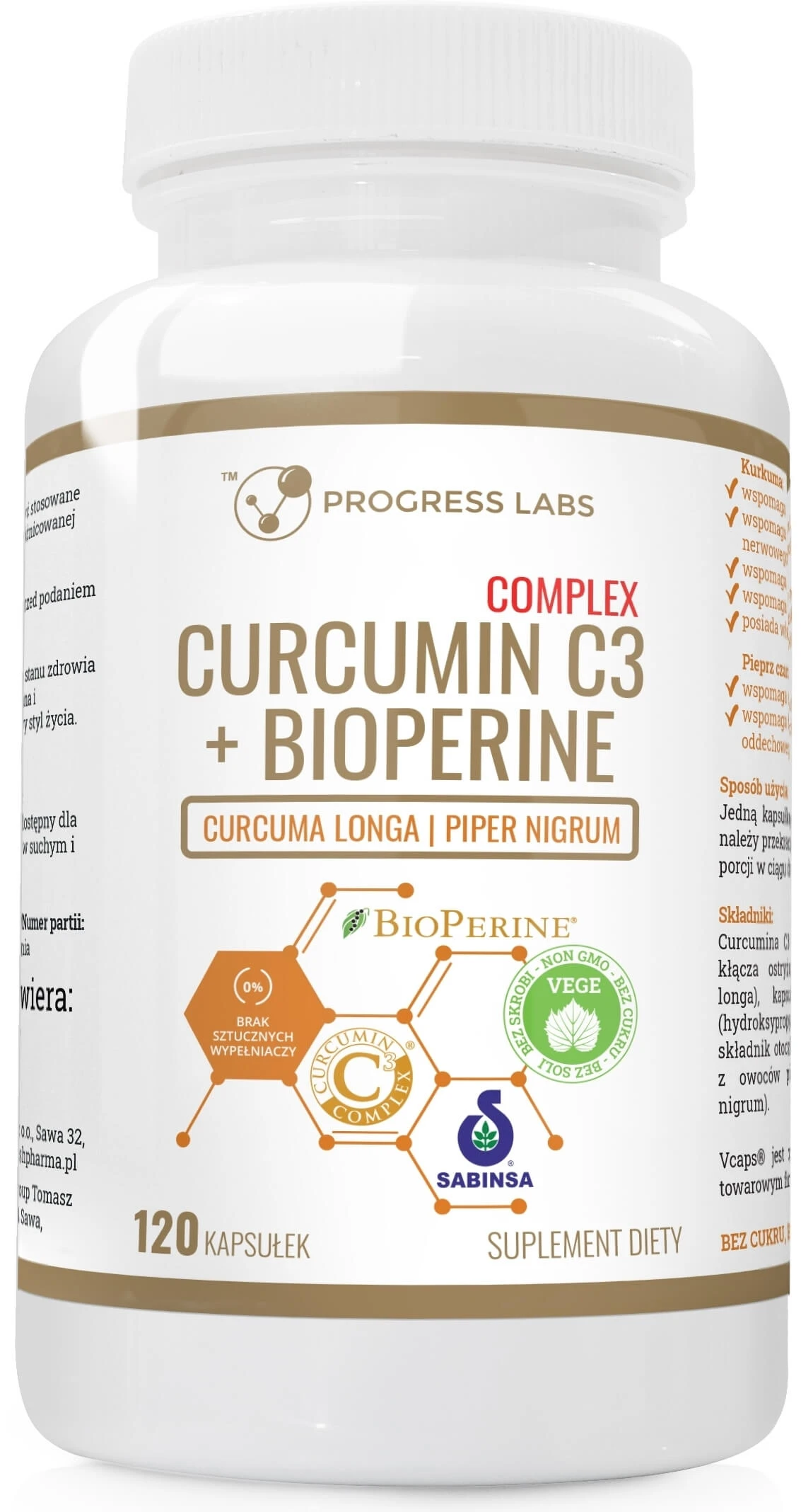 Fortschritt Labs Curcumin C3 + Piperin 120 Kapseln
