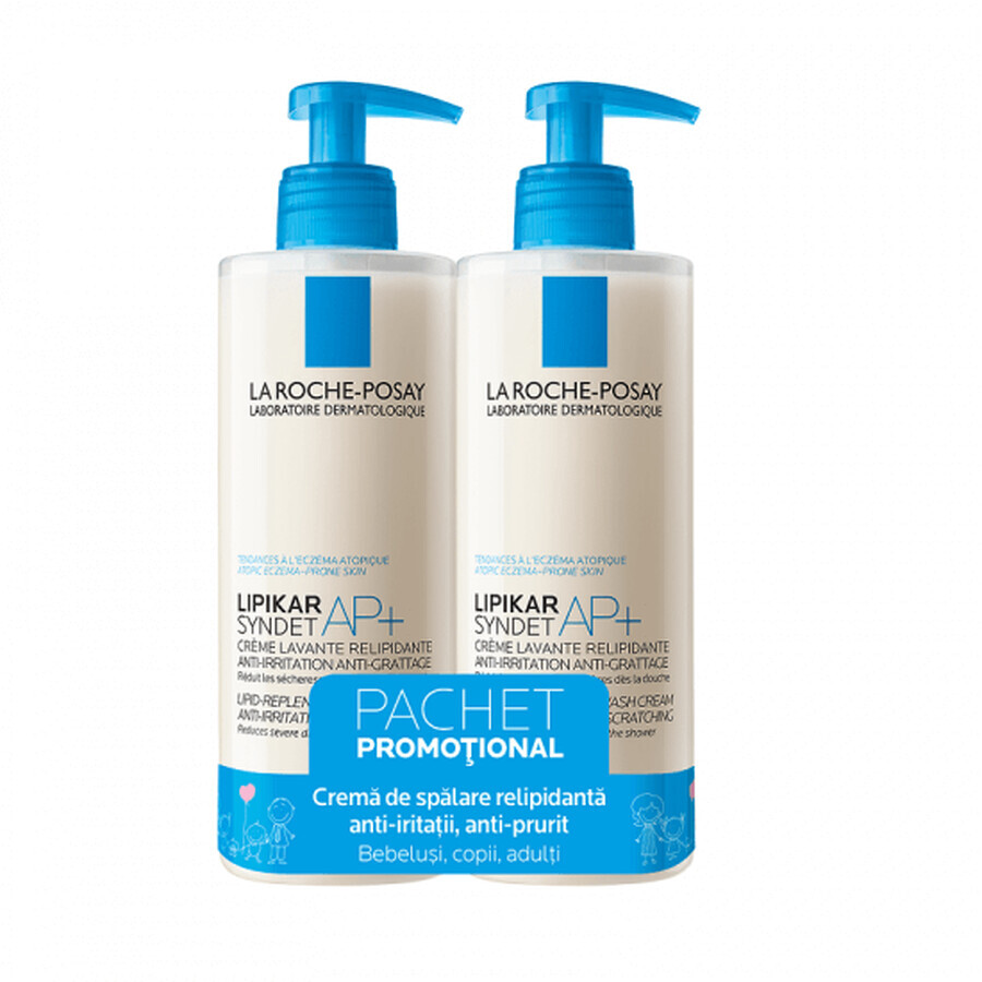 La Roche Posay  Lipikar Synder AP+ Pachet crema de curatare pentru piele cu tendinta atopica, 400 ml + 400 ml