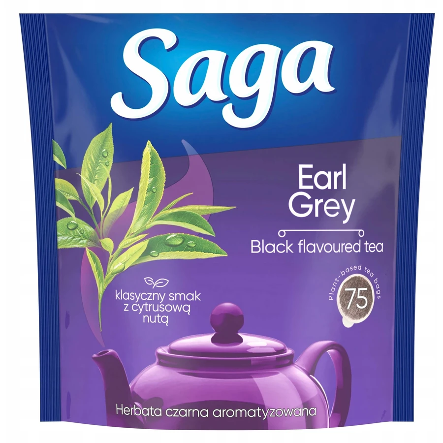Saga Earl Grey gearomatiseerde zwarte thee 75 builtjes