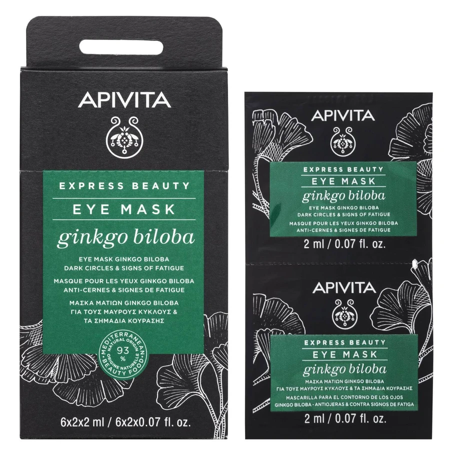 Apivita | Mascarilla de Ojos Belleza Express para Ojeras y Signos de Fatiga con Ginkgo Biloba | 2x2ml