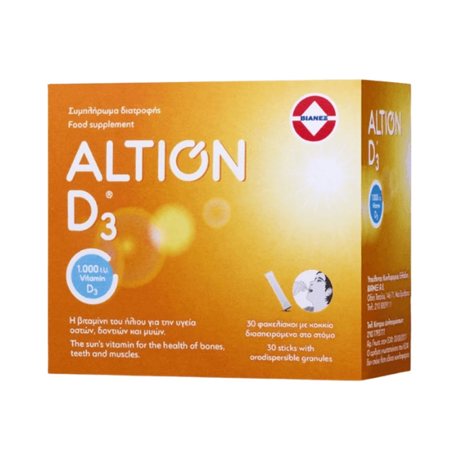 Altion | D3 1000iu Supplément de vitamine D3 pour des os et un système immunitaire sains | 30 sachets