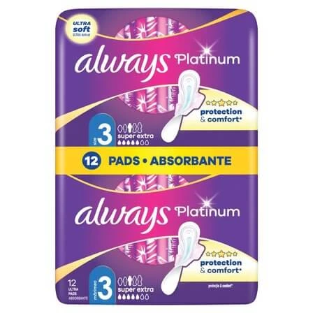 Always | Pads Platinum Ultra Night Größe 3 mit Flügeln | 12 Stück