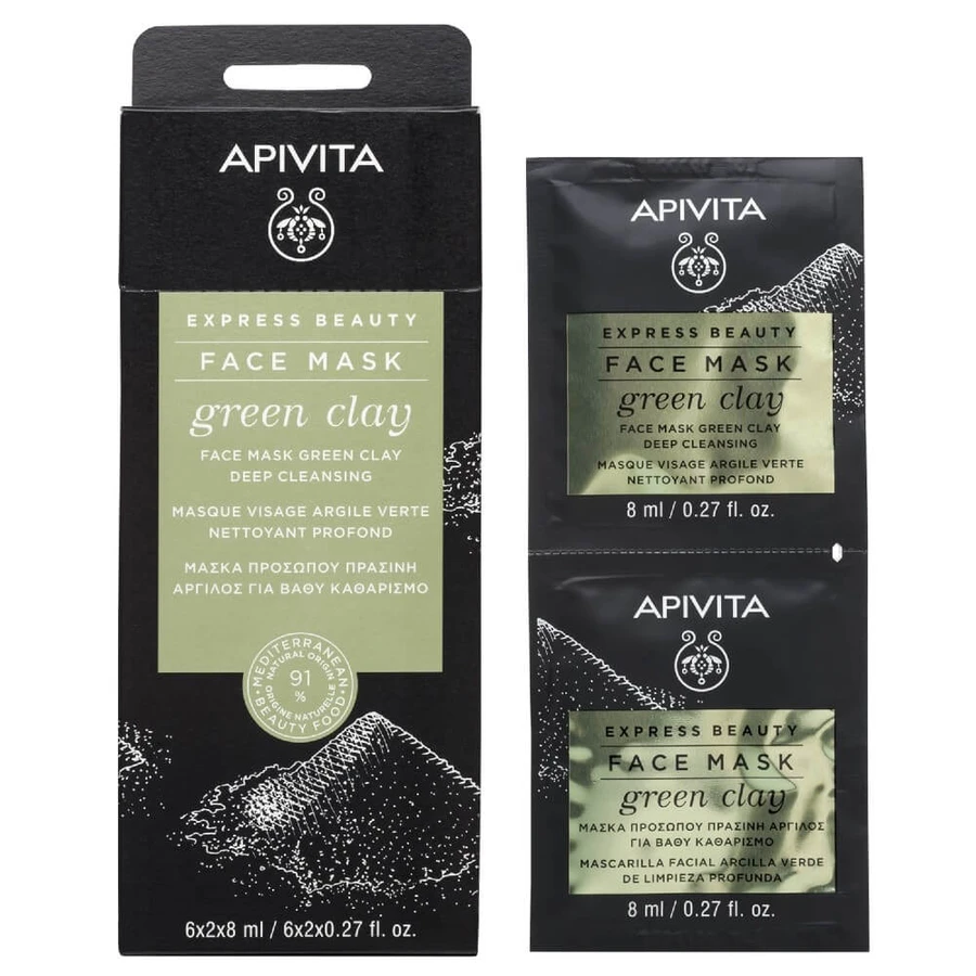 Apivita | Express Beauty | Maschera viso con argilla verde per una pulizia profonda | 2x8ml