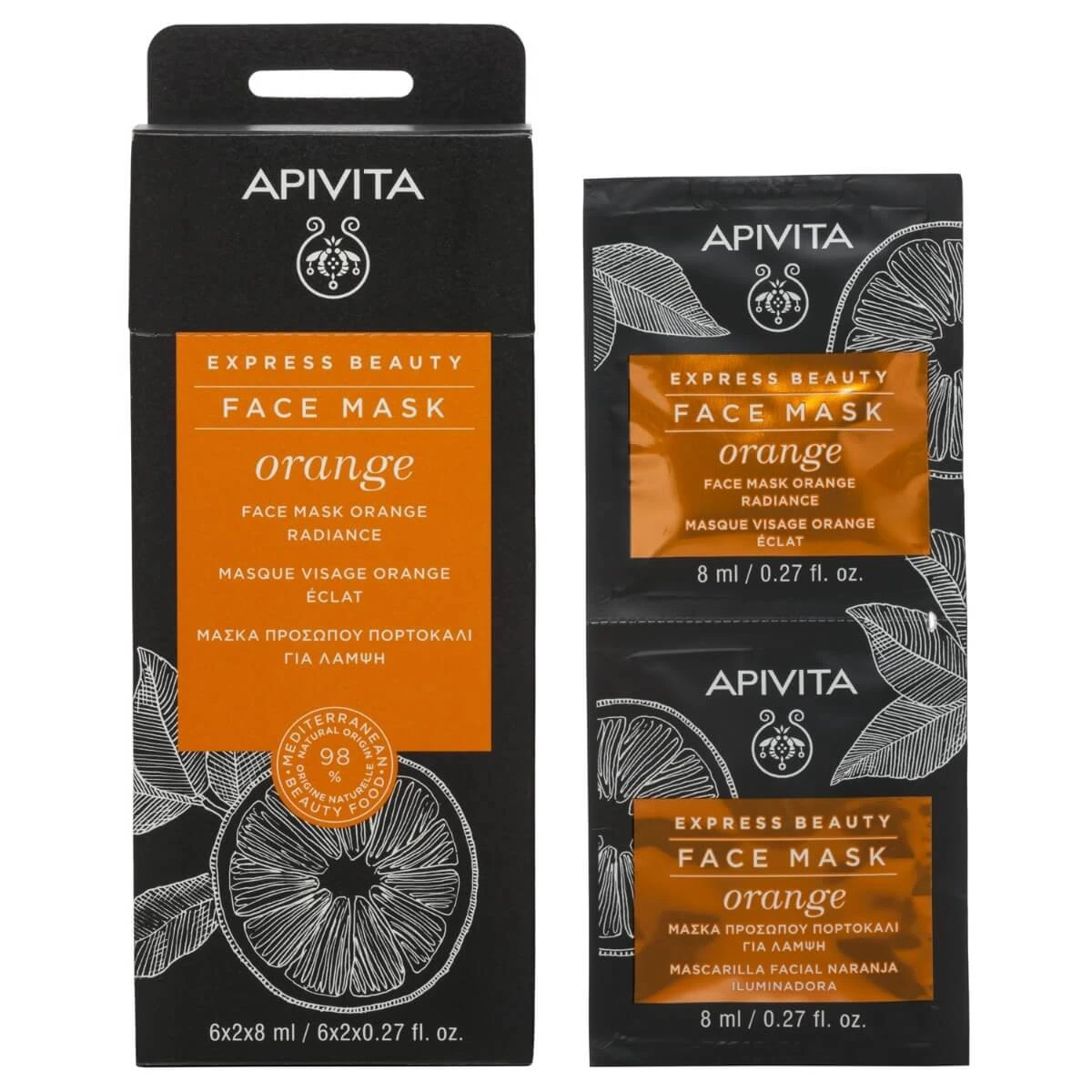 Apivita | Express Beauty | Gesichtsmaske mit Orange für Glanz | 2x8ml