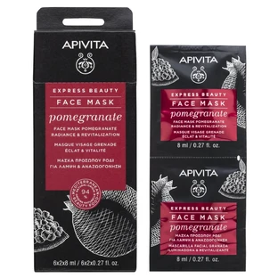 Apivita | Express Beauty | Mască de față cu rodie pentru strălucire și strălucire Revitalizare | 2x8ml