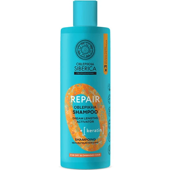 NATURA SIBERICA Oblepikha O Professional Restructuring Shampoo, mit 3x Hippophae & Keratin für trockenes und strapaziertes Haar, 400ml