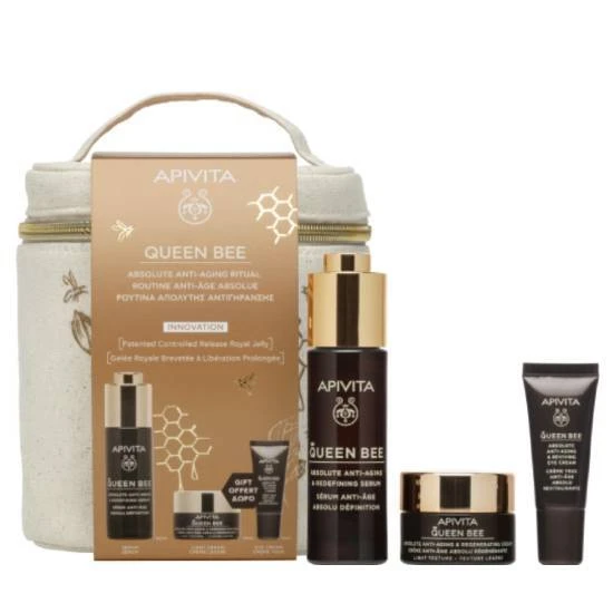 APIVITA Bienenkönigin-Holistic Anti-Aging Serum mit Gelee Royal, 30ml & Bienenkönigin Leichte Textur Tagescreme für totale Anti-Aging & Regeneration