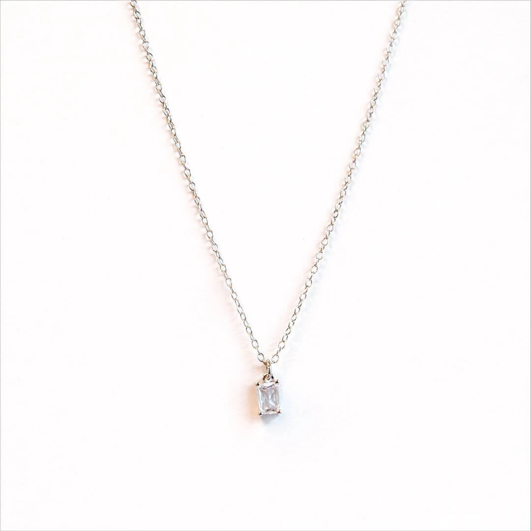 FARMA BIJOUX Hypoallergene Silber Halskette mit klarem Kristall 38/42CM (BE1SP01)