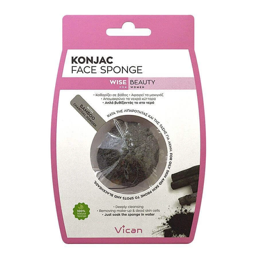 VICAN Wise Beauty Konjac Sponge Gesichtsschwamm mit Bambus-Kohle-Pulver