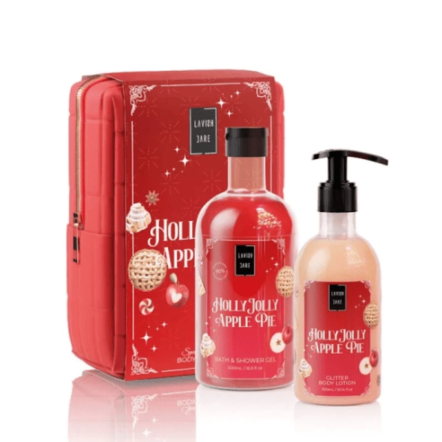 LAVISH CARE XMAS Promo Holly Jolly Apple Pie Body Wash, 500ml, Glitter Body Emulsion, 300ml & Geschenkbox, 1 Stück, 1 Set