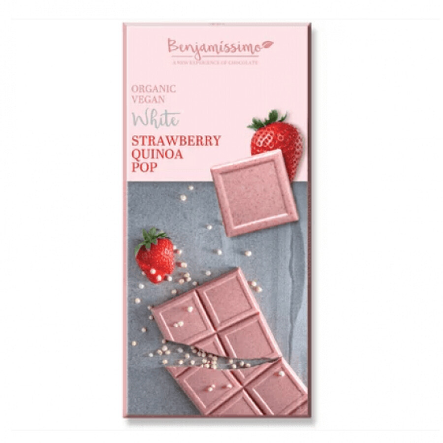 Weiße Schokolade mit Erdbeeren und Bio-Quinoa, 70g, Benjamissimo