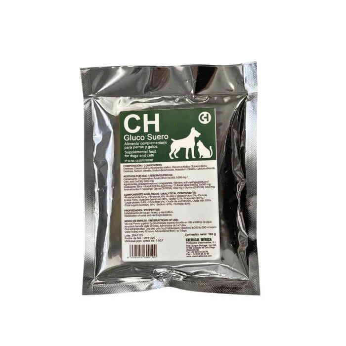 CH GLUCOSUERO Pulver für Hunde und Katzen, ist eine Lösung, die Dehydrierung und Durchfall bei Tieren verhindert 100 g