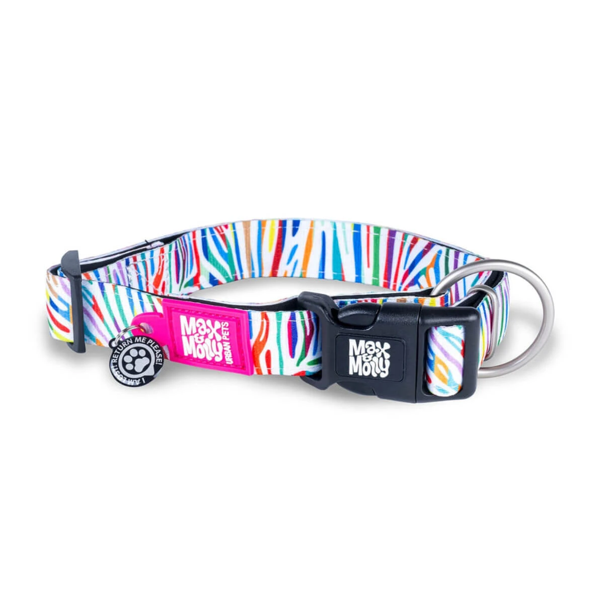 MAX & MOLLY Smart ID Magic Magic Zebra, Hundehalsband, verstellbar, Polyester, weiß, Dreizackschnalle, S(28-45 x 1.5cm)