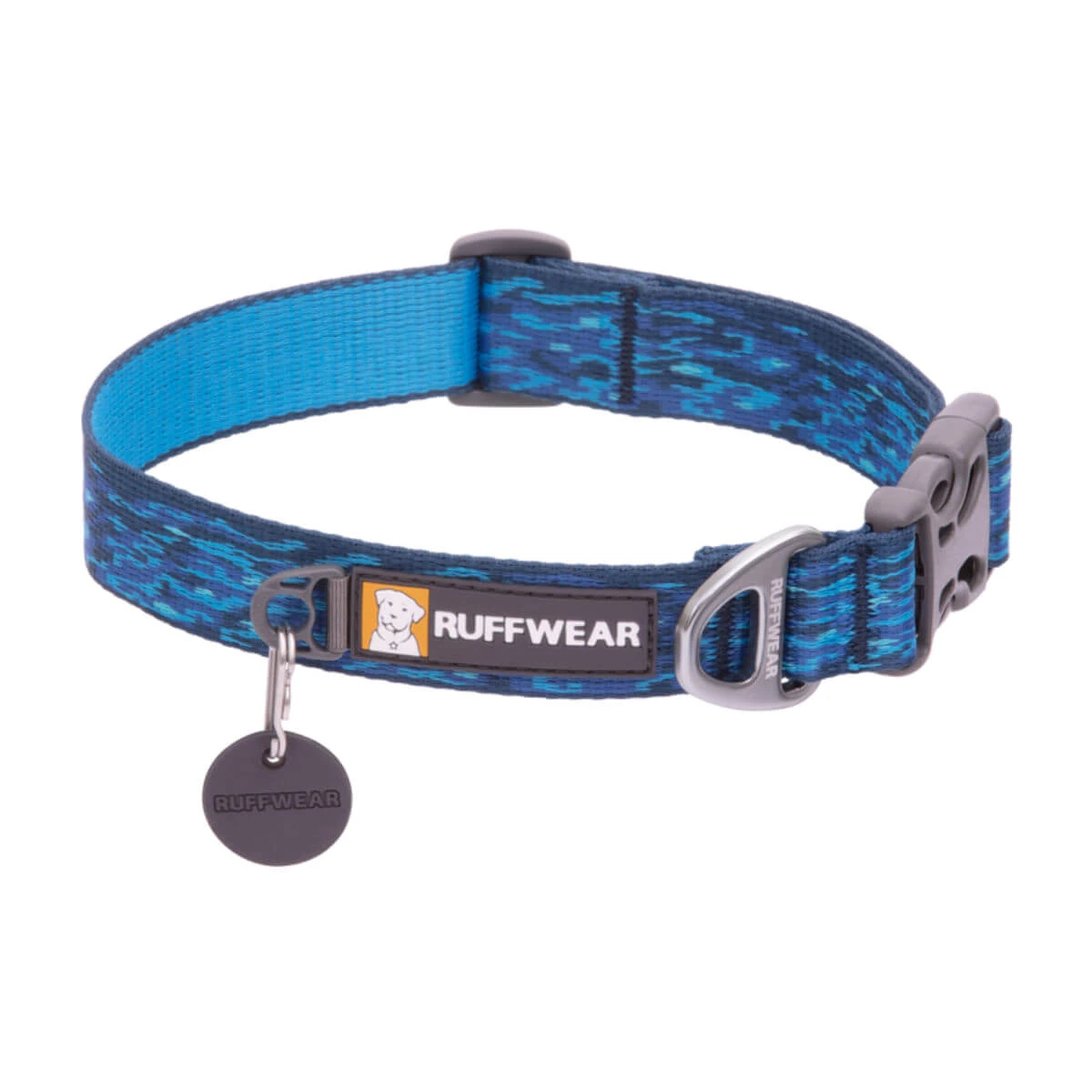 RUFFWEAR Flat Out Oceanic Distortion, verstellbares Hundehalsband, blau, S(28-36 x 2cm)
