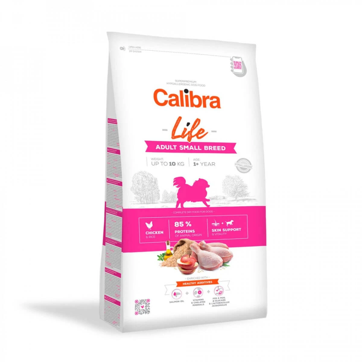 CALIBRA Life Adult Small Breed, XS-S, Huhn, Trockenfutter für Hunde mit wenig Getreide, 1,5kg