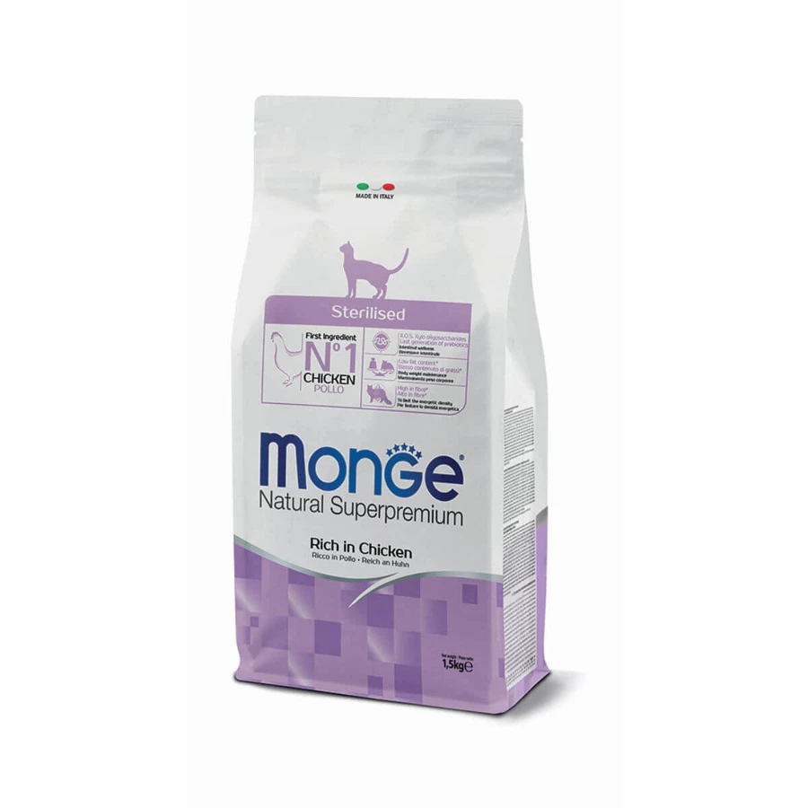 MONGE Natural Superpremium Sterilized, Poulet, nourriture sèche pour chats stérilisés, 1.5kg