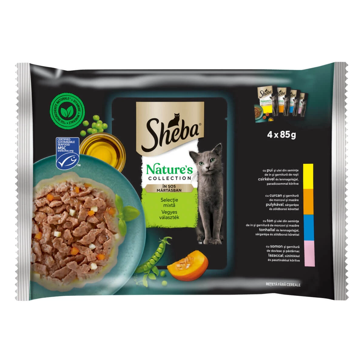 SHEBA Nature's Collection Nature's Collection Mixed Selection, Fleisch und Fisch, Beutel getreidefreies Katzennassfutter, (in Sauce), Multipack, 85g x