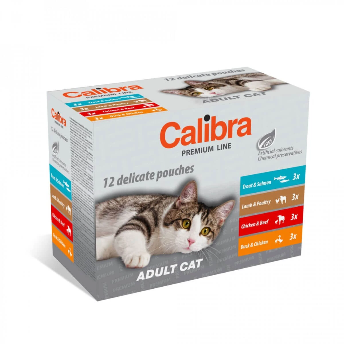 CALIBRA Premium Line, Forelle und Lachs, Sachet Nassfutter für Katzen, (in Sauce), Multipack, 100g x 12 Stück