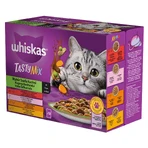WHISKAS Tasty Mix Chef's Choice, saumon, bœuf, poulet et volaille, poulet et dinde, poulet et morue, sachet de nourriture humide pour chats, (en sauce), multipack, 85g x 12