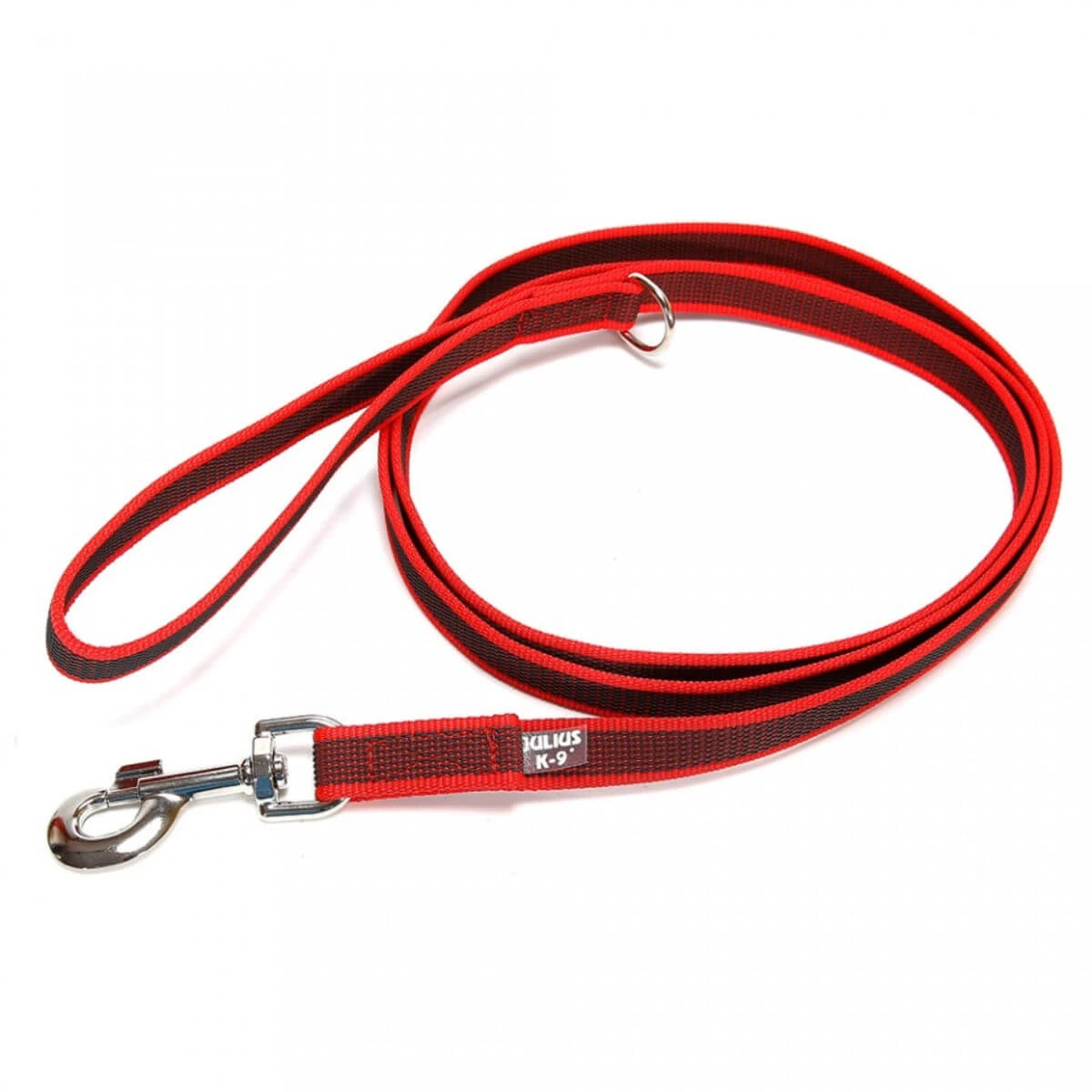 JULIUS-K9 Color & Gray, rutschfeste Leine mit Griff für Hunde, 50kg, Textil, Band, 20mm x 2m, rot