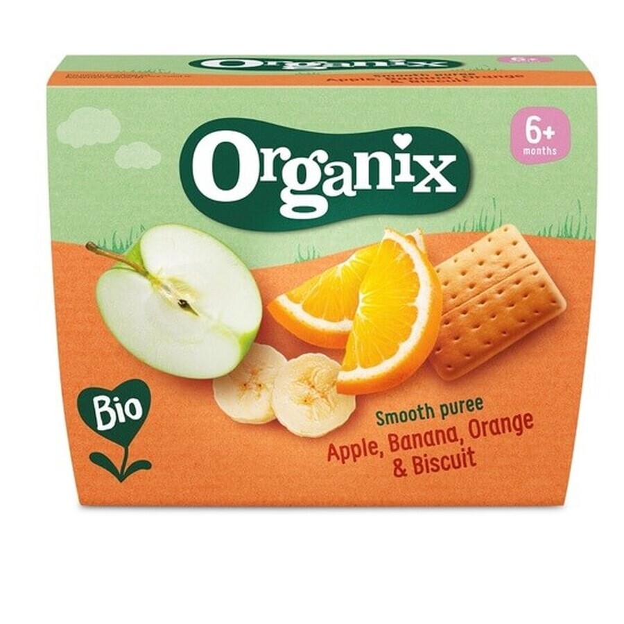 Gustare ecologica bio cu mere, banane, portocale si biscuiti, +6 luni, 400 gr, Organix