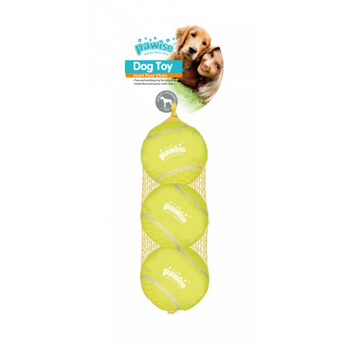 PAWISE 3er-Set Tennisbälle, Ballspielzeug für Hunde, S-XL, Kunststoff, körperliche Aktivitäten, gelb, ⌀6,3 cm