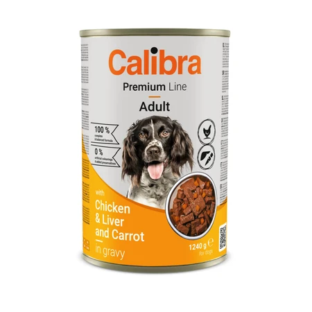 CALIBRA Premium Line, XS-XL, Pui și Ficat, conservă hrană umedă câini, (în sos), 1240g