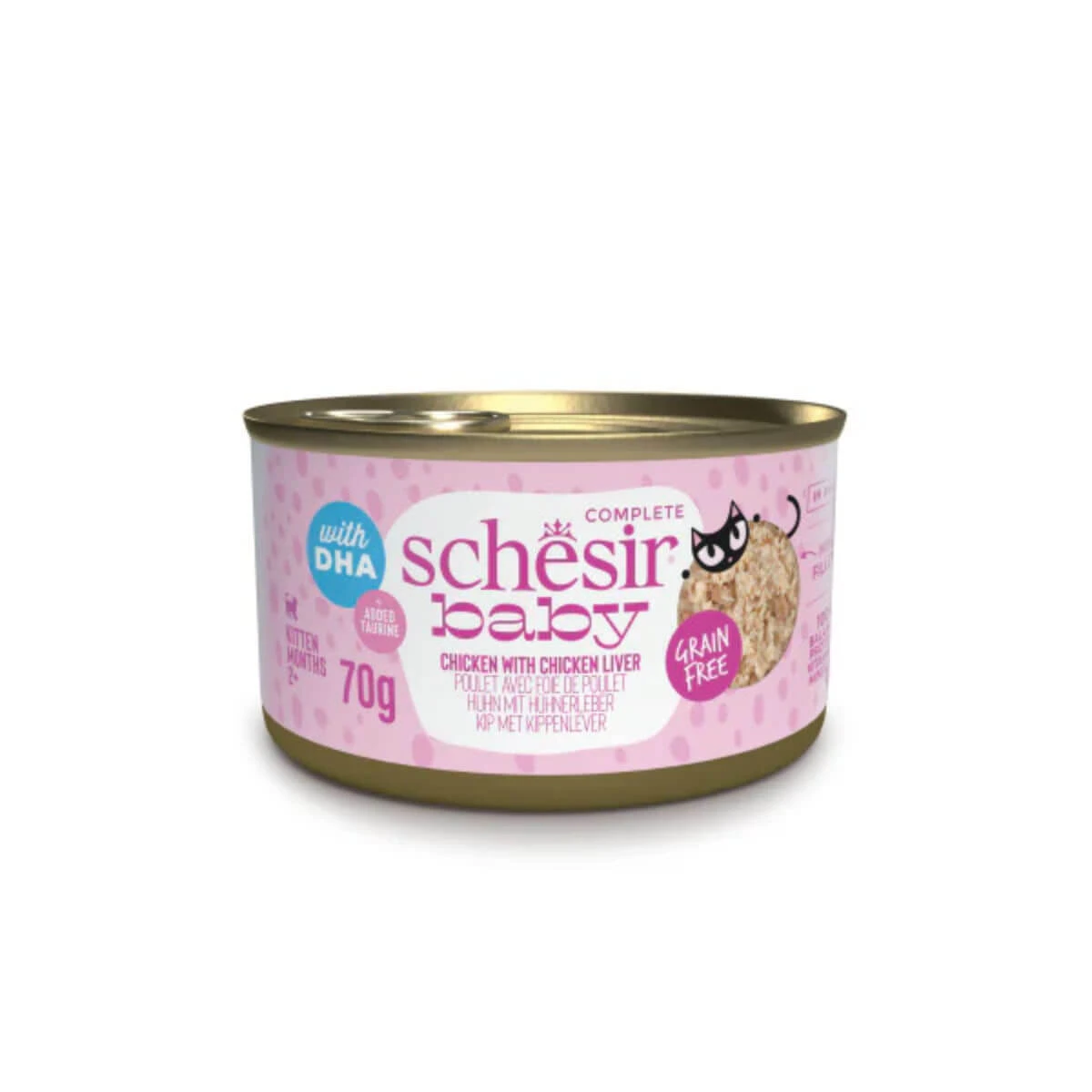 SCHESIR Baby Filets, Huhn und Leber, getreidefreies Nassfutter in Dosen für junge Katzen, (in Suppe), 70g