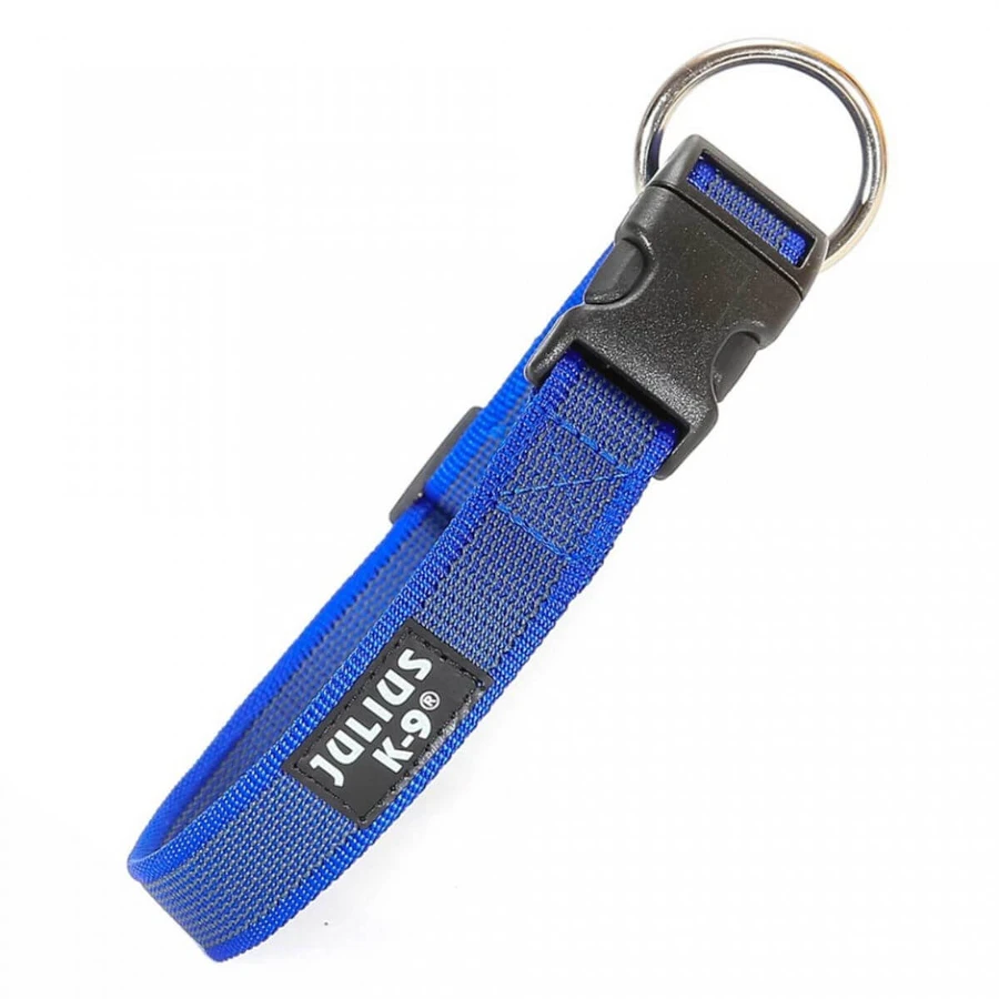 JULIUS-K9 Color & Gray, collare regolabile con maniglia per cani, nylon, 25mm x 39-45cm, blu