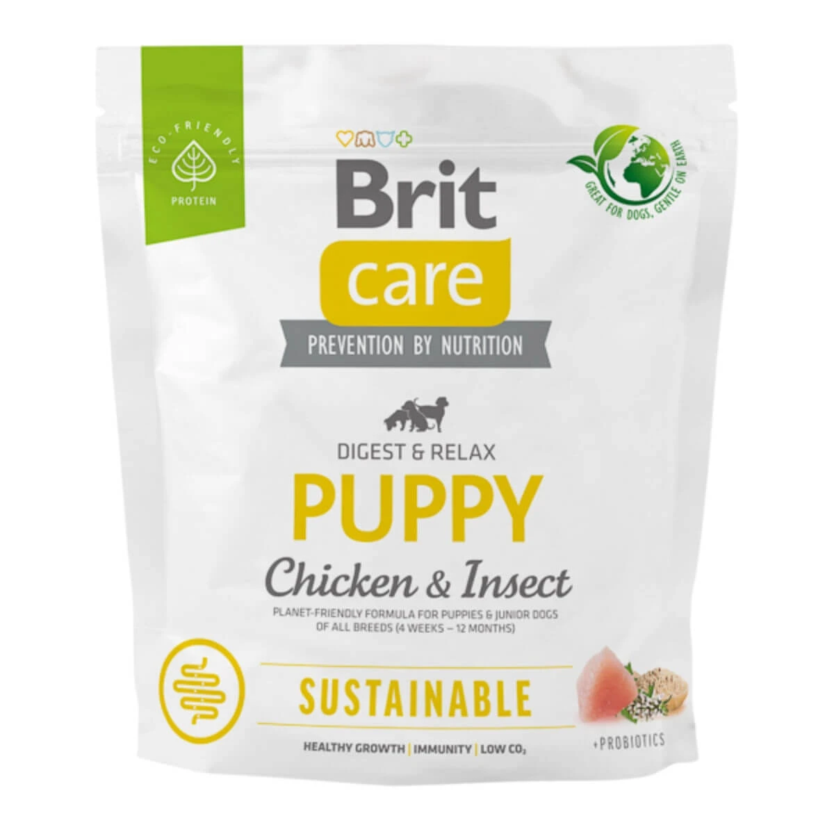 BRIT Care Sustainable Puppy, XS-XL, Huhn und Insekten, Trockenfutter für junge Hunde, Verdauungssystem, 1kg