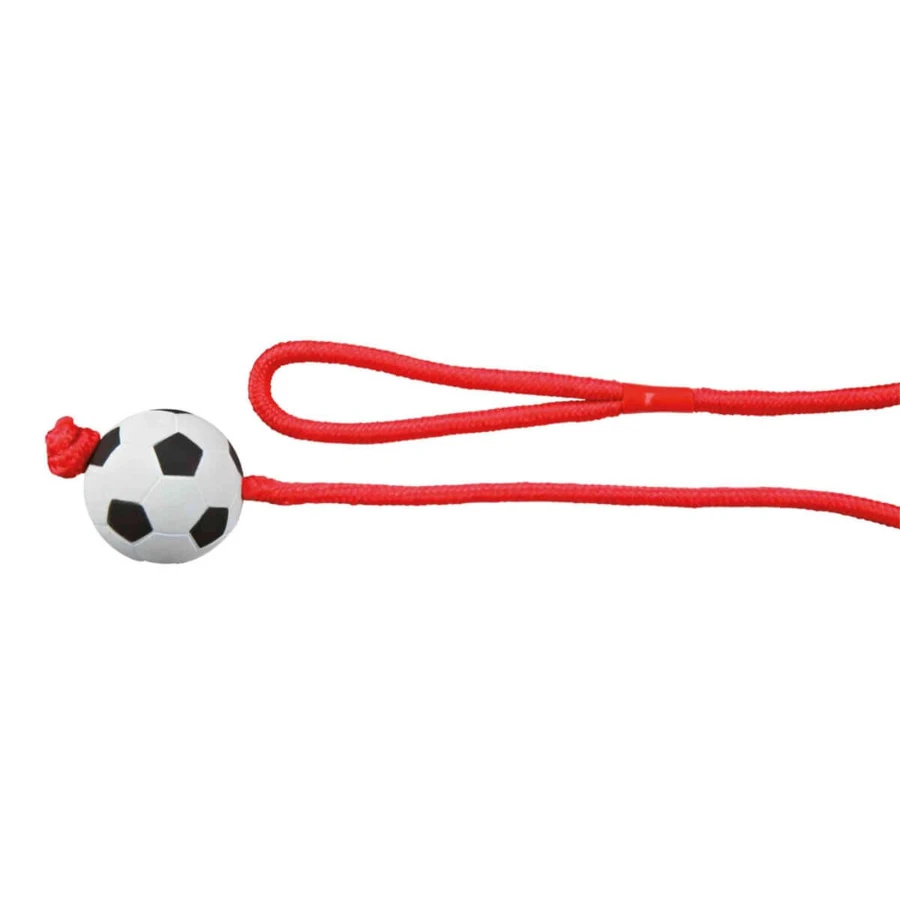 TRIXIE, voetbalspeeltje met touwtje voor honden, rubber, 6cm x 1m, veelkleurig