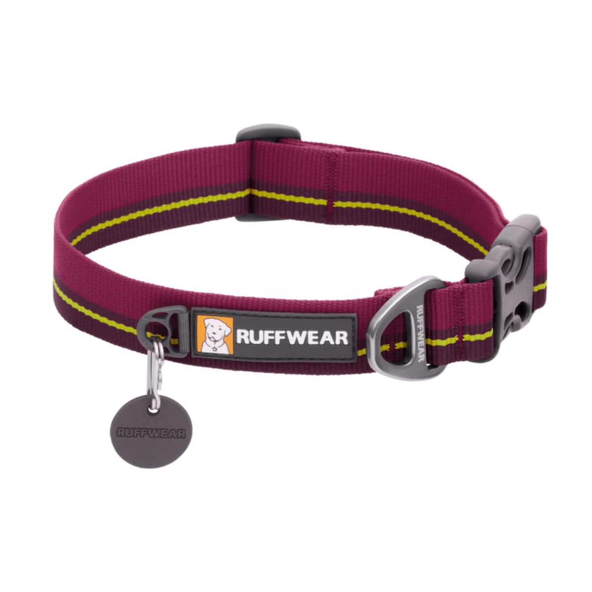 RUFFWEAR Flat Out Wildflower Horizon, verstellbare Hundeleine, Hundeleinenband, bordeauxrot und gelb, L(51-66 x 2,5cm)