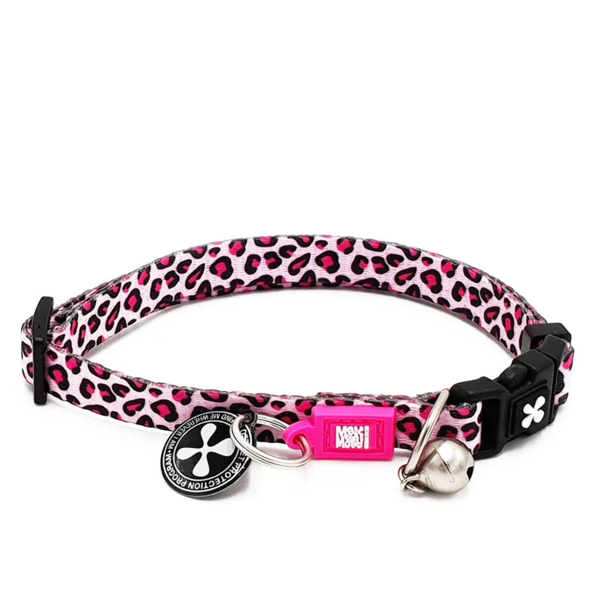 MAX & MOLLY Smart ID Leopard Pink, Katzenhalsband, verstellbar, Polyester, pink, Dreizackschnalle, 22-35 x 1cm