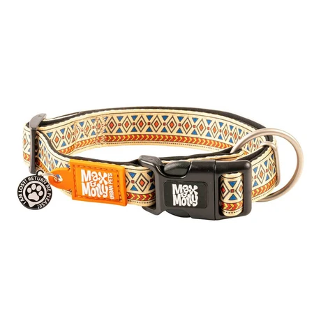 MAX & MOLLY Smart ID Ethnic, zgardă câini, ajustabilă, poliester, bej, cataramă trident, M(34-55 x 2cm)