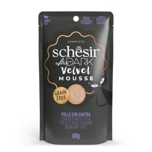 SCHESIR After Dark Fluweelmousse, Kip en Eend, zakje vochtig kattenvoer zonder granen, (mousse), 80g