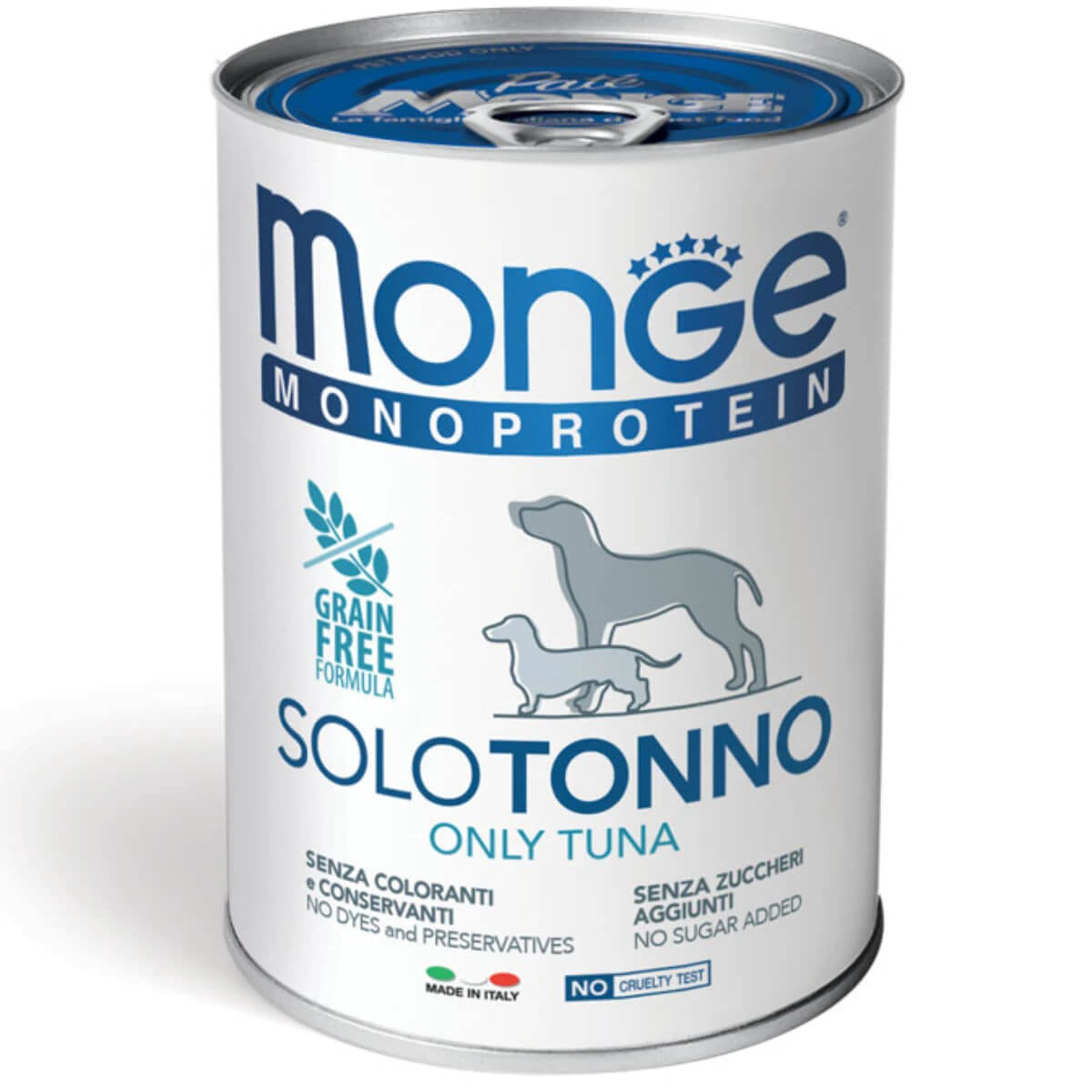 MONGE Monoprotein, XS-XL, Thunfisch, getreidefreies Single-Protein-Feuchtfutter in Dosen für Hunde, (Pastete), 400g