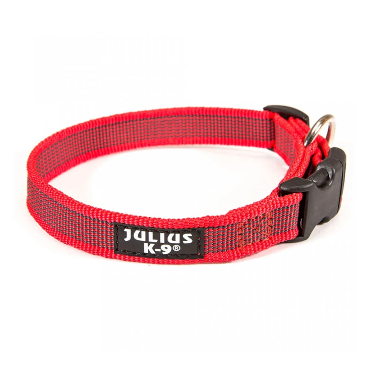 JULIUS-K9 Color & Gray, verstellbares Halsband mit Griff Hunde, Nylon, 25mm x 39-45cm, rot