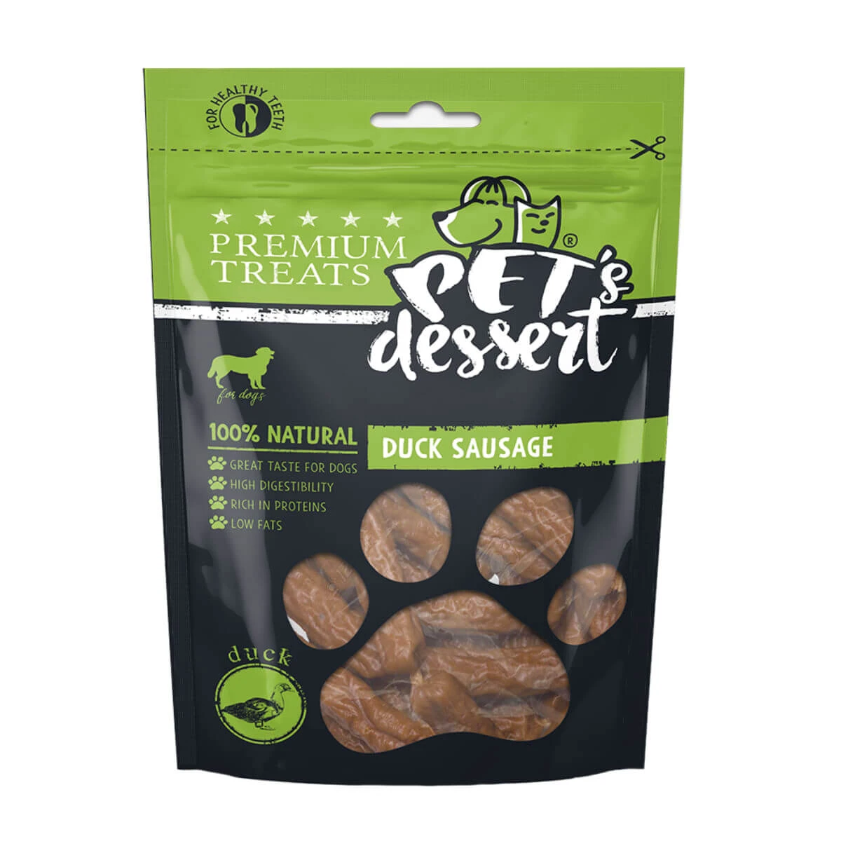 PET'S DESSERT Wurst, XS-XL, Ente, getreidefreier Belohnungsbeutel für Hunde, 80g