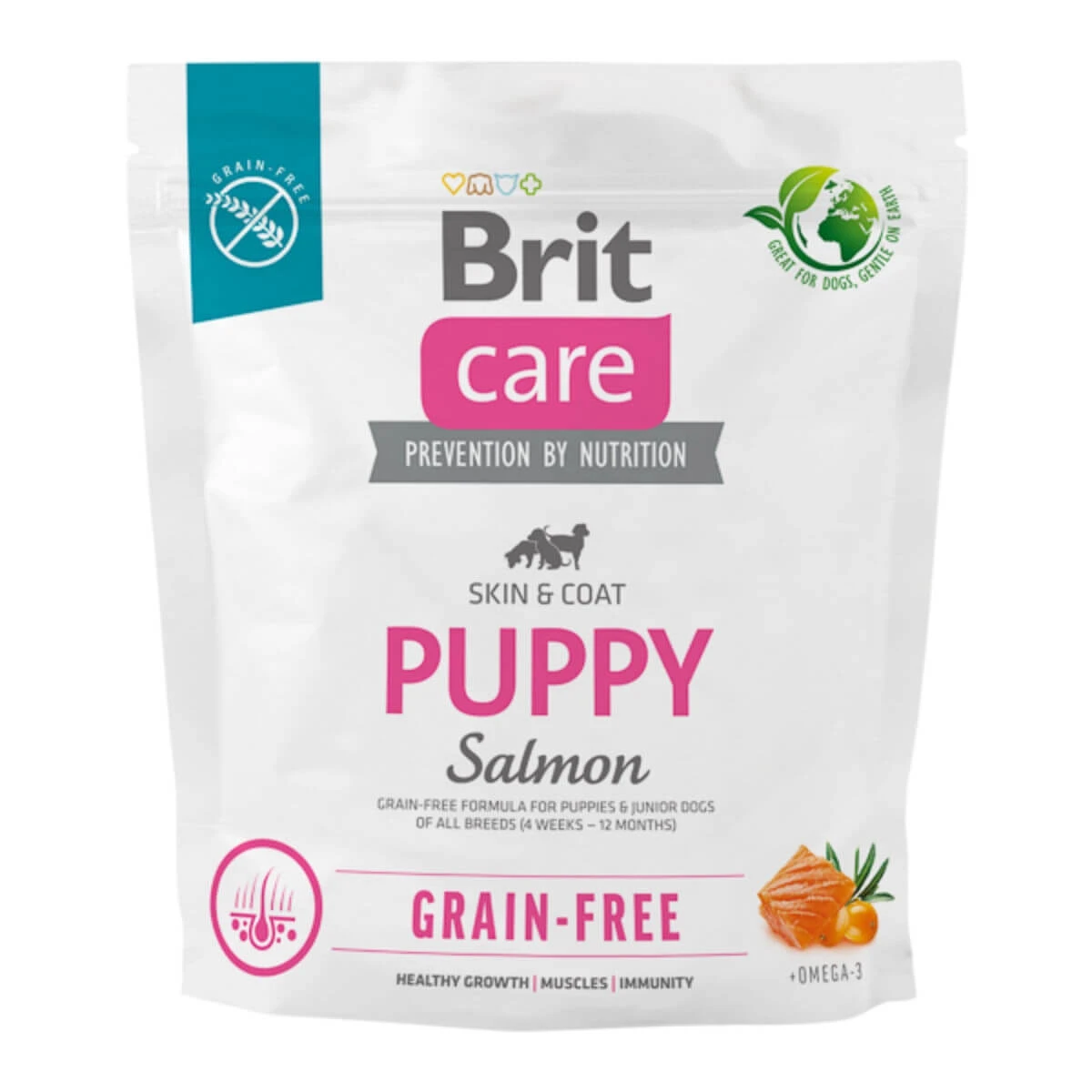 BRIT Care Grain-Free Puppy, XS-XL, Lachs, getreidefreies Trockenfutter für junge Hunde, Haut & Fell, 1kg