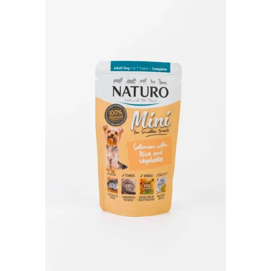 NATURO Mini, XS-S, saumon et riz, sachet de nourriture humide pour chiens, (dans son propre jus), 150g