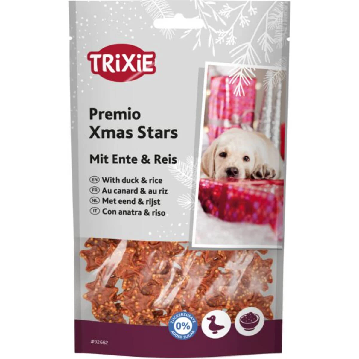 TRIXIE Christmas Premio Stars, XS-XL, Ente und Reis, Hundeleckerli, 100g