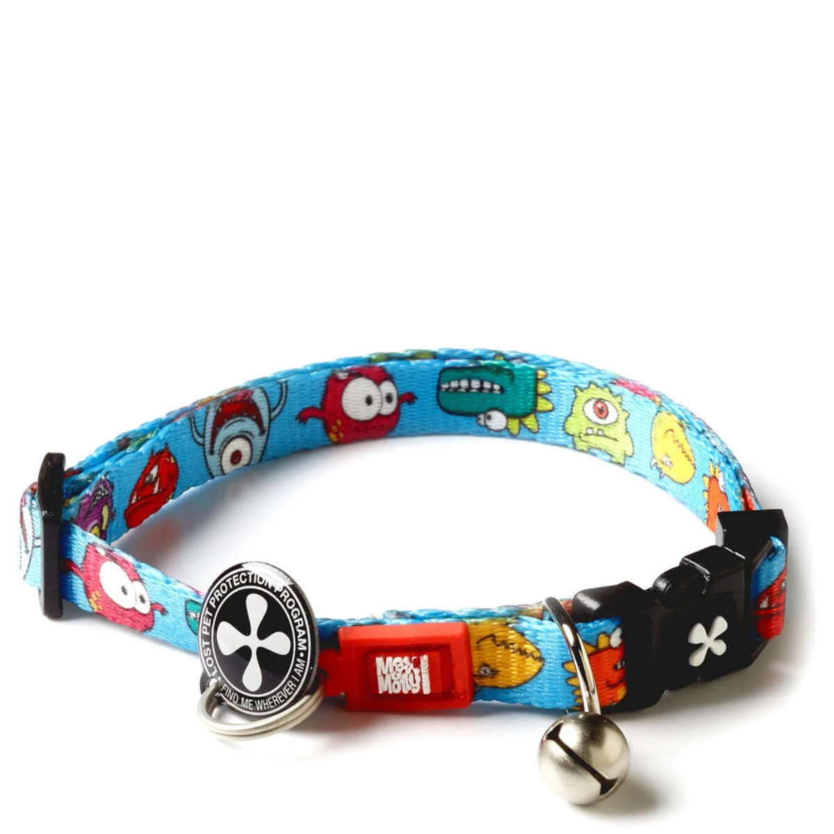 MAX & MOLLY Smart ID LIttle Monsters, Katzenhalsband, verstellbar, Polyester, blau, Dreizackschnalle, 22-35 x 1cm