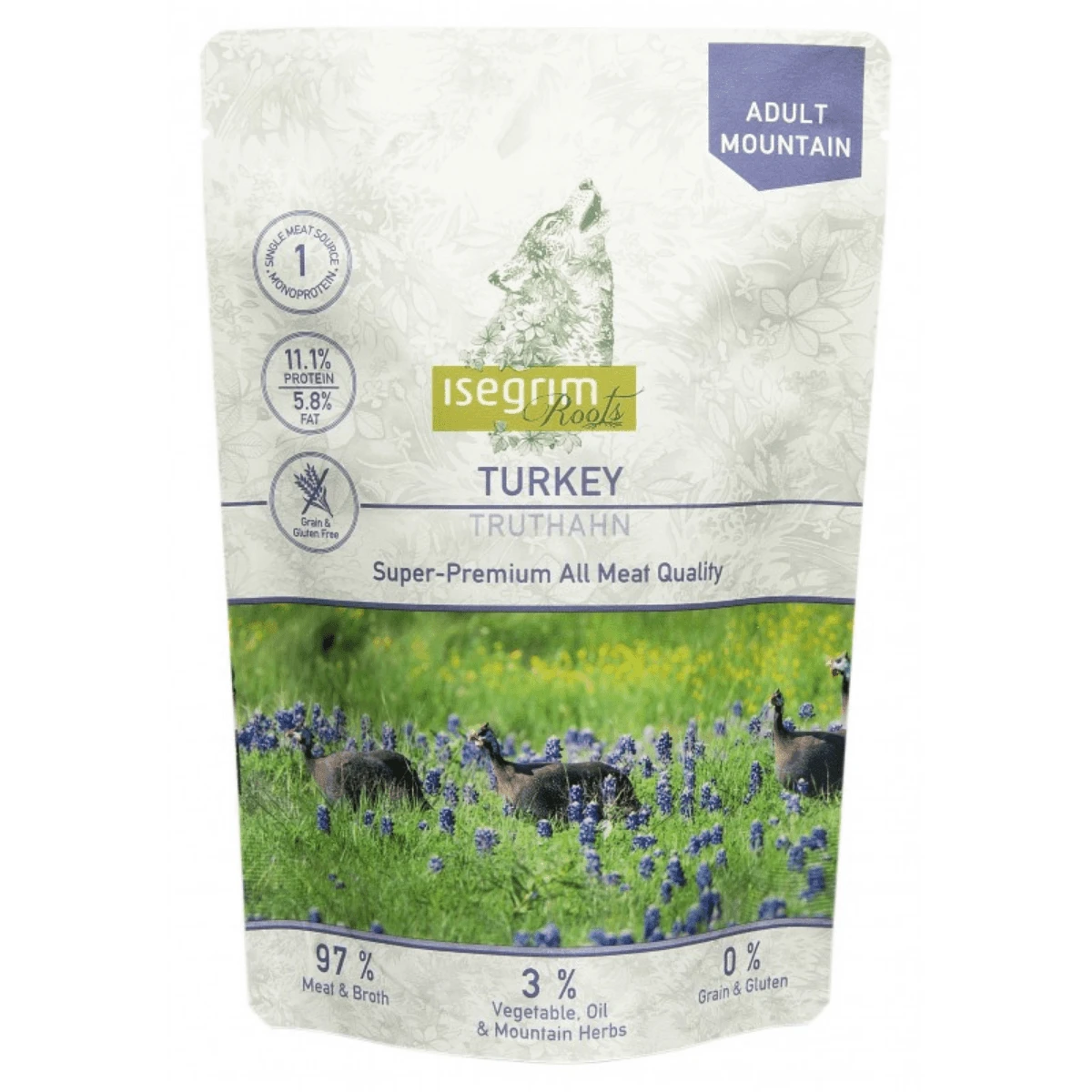ISEGRIM, XS-XL, Truthahn, Beutel, Single Protein, getreidefreies Nassfutter für Hunde, (in Soße), 410g