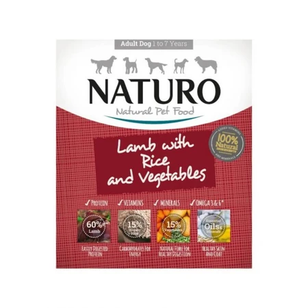 NATURO Low Grain, XS-L, Lam en Groenten, nat graanarm hondenvoer, tray, (in aspic), 400g