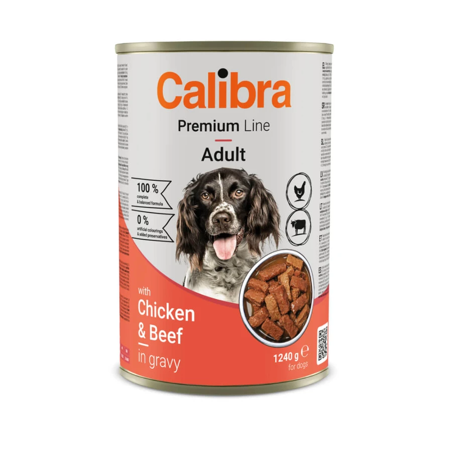 CALIBRA Premium Line, XS-XL, Pui și Vită, conservă hrană umedă câini, (în sos), 1240g