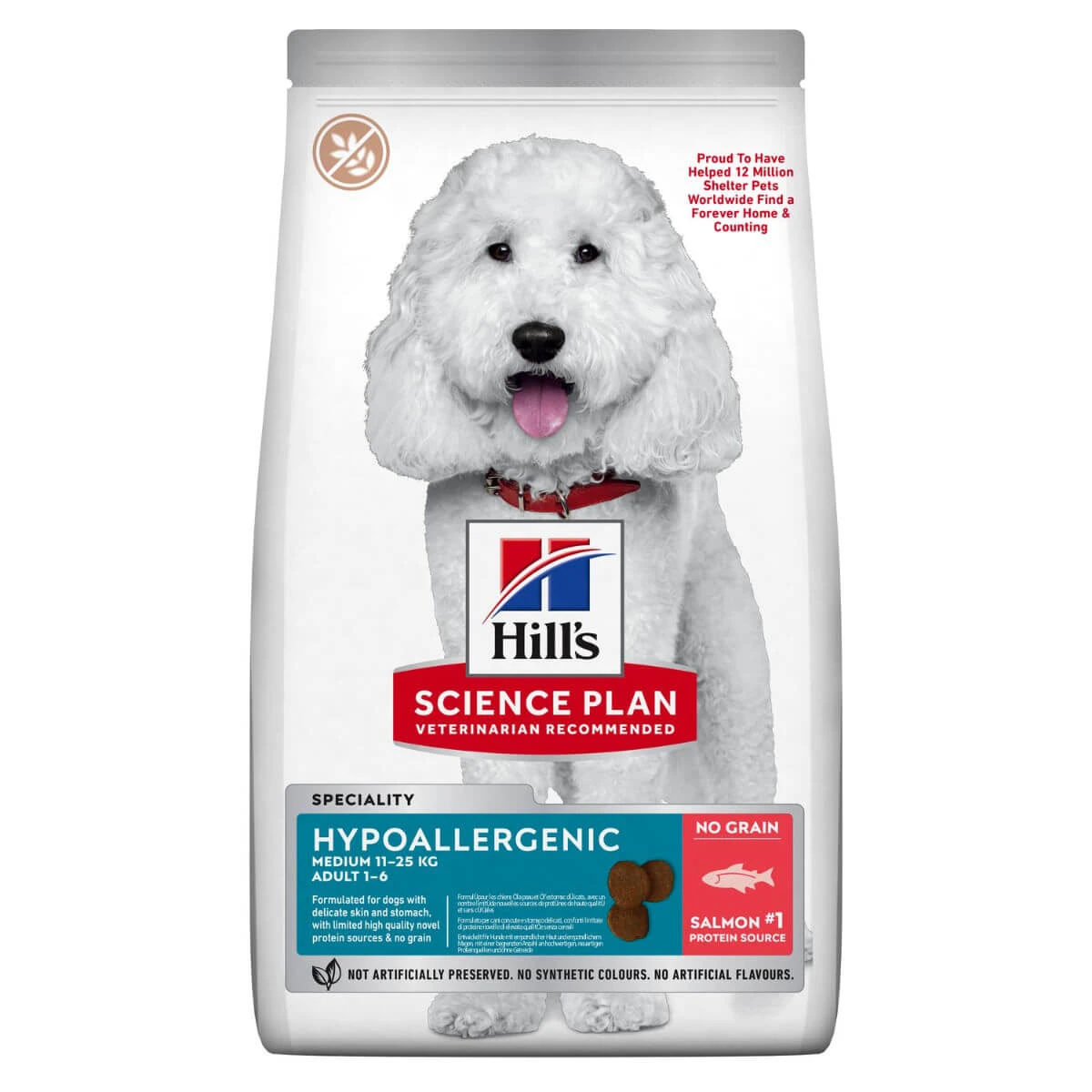 HILL'S Science Plan No Grain Hypoallergenic, M, Lachs, getreidefreies Trockenfutter für Hunde, Verdauungssystem, Allergien, 2,5kg
