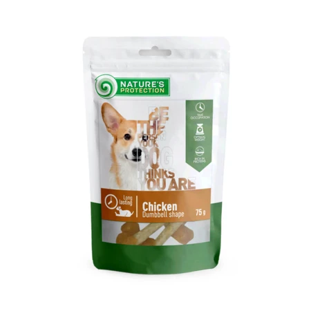 NATURES PROTECTION Forme d'haltère, XS-XL, Poulet, pochette récompense chiens, 75g